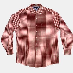 Tommy Hilfiger Red White Gingham Check Shirt Size 17 34/35 Button Up Long Sleeve
